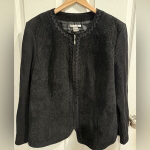 Peter Nygard Black Quilted Suede Blazer Zip-Front Closure Sweater Sleeves & Back